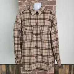 GU　ジーユー　シャツ　ベージュ×ブラウン　ポケット　Mサイズ　チェック　裏起毛