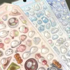 ボンボンドロップシール　シャーベット　もちもち　よるねこ　みずいろ　３枚セット
