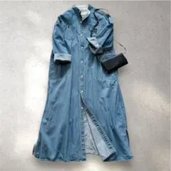 FREAKS STORE×LEE別注 デニムワンピース マキシ バンドカラー