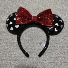 ミニーマウス カチューシャ スパンコール ブラック ハート 刺繍 ディズニー 黒