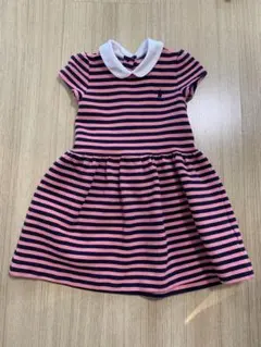 Ralph Lauren ピンク ネイビー ストライプ 襟付ワンピース 90cm
