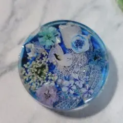 レジン ヘアゴム キーホルダー ドライフラワー 月 ブルー パープル