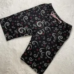 【L】豊天商店 ☆ 和柄ハーフパンツ 黒 渦巻き模様　BUDEN