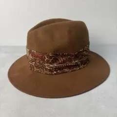 良品✨中折れハット ペイズリー柄バンド ブラウン フェルトハット