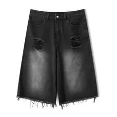 ブラックデニム ダメージハーフパンツ