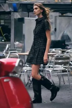 ZARA ショートテクスチャーワンピース XS ブラック