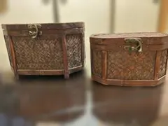 レトロな竹製八角形ボックス２個セット