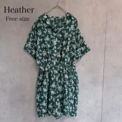 Heather ヘザー 花柄 オールインワン サロペット フリーサイズ グリーンのサムネイル
