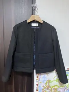 DoCLASSE ノーカラージャケット ダークネイビー　ツイード調のサムネイル