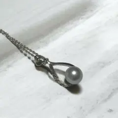 真珠一粒ネックレス グレー