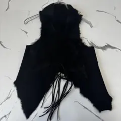 Theory luxe✨未使用級ファー×レザー　ベスト　異素材　ジレ　紐ベルトのサムネイル