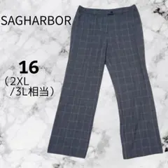 美品✨ウエスト86　カジュアルワイドパンツ　グレーチェック　大きいサイズ