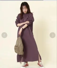 USAコットン裏起毛コーエンベア刺繍スウェットワンピース#