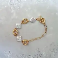 ゴールドメッキ 淡水パール チェーンブレスレット