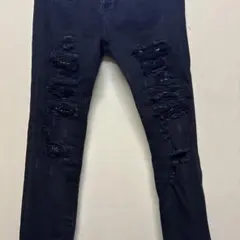 【新品級】mnmlミニマル ブラック スキニージーンズ ダメージ加工