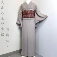 【着物と帯 時流】ポ26224s◆洗える着物 江戸小紋四点セット◆角通し