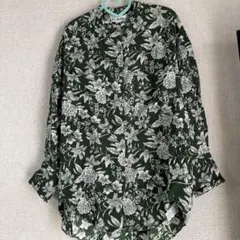 RNA-N 花柄緑色長袖シャツ