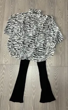 ゼブラ柄 シアーシャツ フレアパンツ コーデ売り ギャル