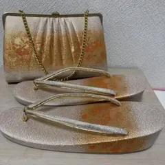 金帯地草履バッグセット 礼装 フリーサイズ　花 白オレンジ金ゴールドのサムネイル