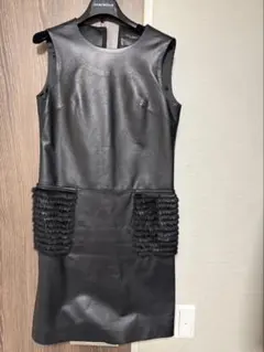 ブラック レザー ノースリーブ ワンピース