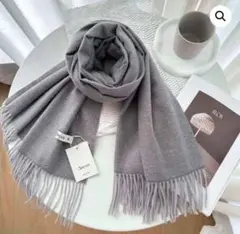 ストール グレー　カシミアタッチ　フリンジ付き　あったかーい　防寒