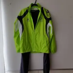 蛍光グリーン，グレー ウィンドブレーカー上下