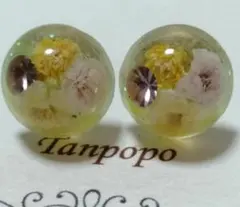 ハンドメイドピアス★ チタンポスト☆ かすみ草 きらきら 黄色系( 黄緑色 系)