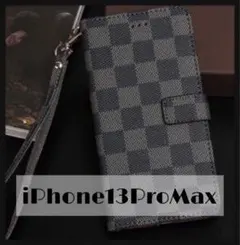チェック柄 手帳型 iPhoneケース iPhone13ProMax ブラック