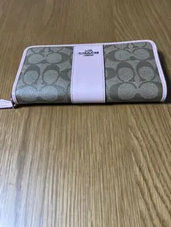 【美品】COACH 長財布　シグネチャー　ジップタイプ　ブラウン×ピンク
