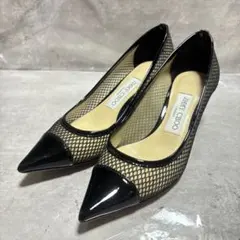 JIMMY CHOO ポインテッドトゥ メッシュパンプス エナメル 22.5cm