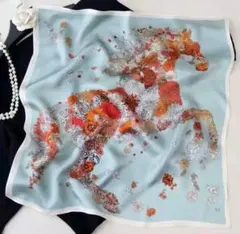 花柄馬デザイン　スカーフ　シルク風　上品高級感　お洒落