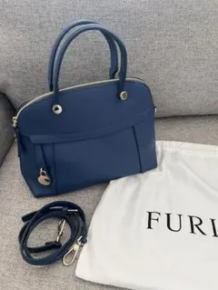 未使用品⭐︎フルラFURLAハンドバッグ　パイパー　ブルー　ショルダーベルト付