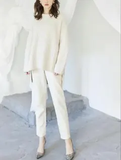 グレイル 訳あり スクエアバックルベルト付きテーパードパンツ L ベージュ