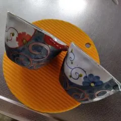 波佐見焼☆湯呑みセット 花と唐草模様