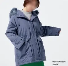 GU ヒートパデッド フェイクファー付き ハーフコート ブルー系 Mサイズ