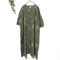 インド綿 100% 花柄 刺繍ワンピース 半袖 ゆったり 大きいサイズ フリー