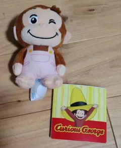 おさるのジョージ ぽってりマスコット カラフルオーバーオール ピンク