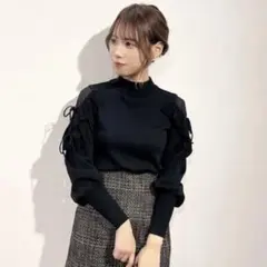 dazzlin ダズリン ダブルリボンフリルシアーオープンニット ブラック