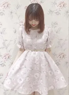 evelyn 花柄前ボタンフレアOP ワンピース　ピンク