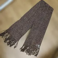 GARZIER.ブラウン フリンジ付き綿麻混合 ストール、イタリア製品