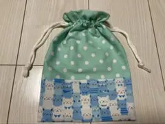 ハンドメイド　ねこちゃん切り替え給食袋 /コップ袋