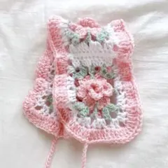 手編み フリル付き薔薇ヘッドドレス ヘアバンド ボンネット バブーシュカ ピンク