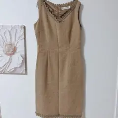 Private Label ノースリーブ ワンピース　膝丈　金ラメベージュ　M