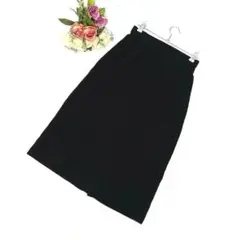 美品✨赤川英（9A2）ベロア調 ミモレ丈スカート 綿×レーヨン混 黒 卒業式