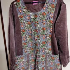 フラワープリント コーデュロイ 割烹着