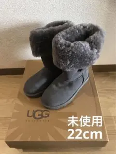 【未使用】UGG ベイリーボタン ロング ブーツ ムートン グレー
