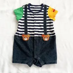 ミキハウス　【70】　半袖ショートオール　プッチーくん　ロンパース　春夏