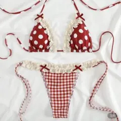 【新品】水玉×ギンガムあざと可愛い三角ビキニ