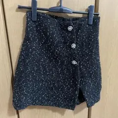 ZARA キラキラビジュー ツイードタイトスカート ブラック