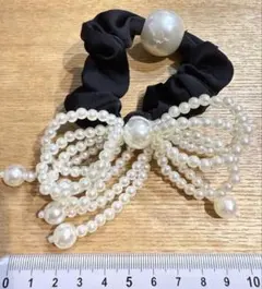 パール装飾リボン型ヘアゴム